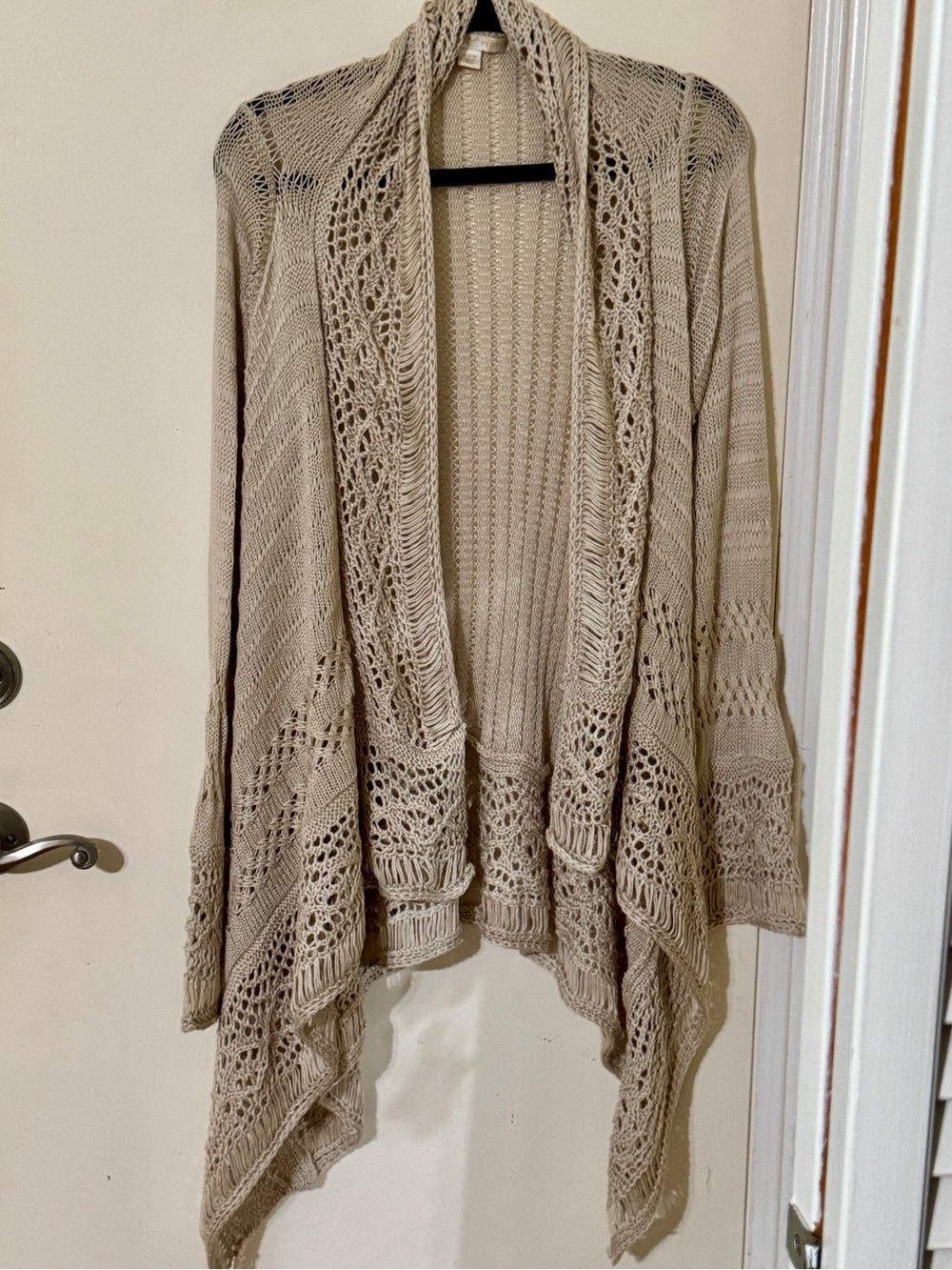 Boston Proper Taupe Open-Knit Draped Cardigan